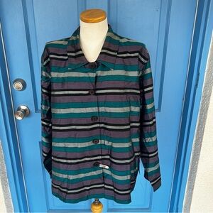 JM Collection 100% Silk 2x, Blue Purple Silver Long Sleeve Button Up